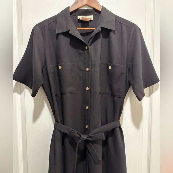 Vintage Orvis Women’s Black Long Midi Dress Button up Shirt with Pockets - Picture 6 of 14